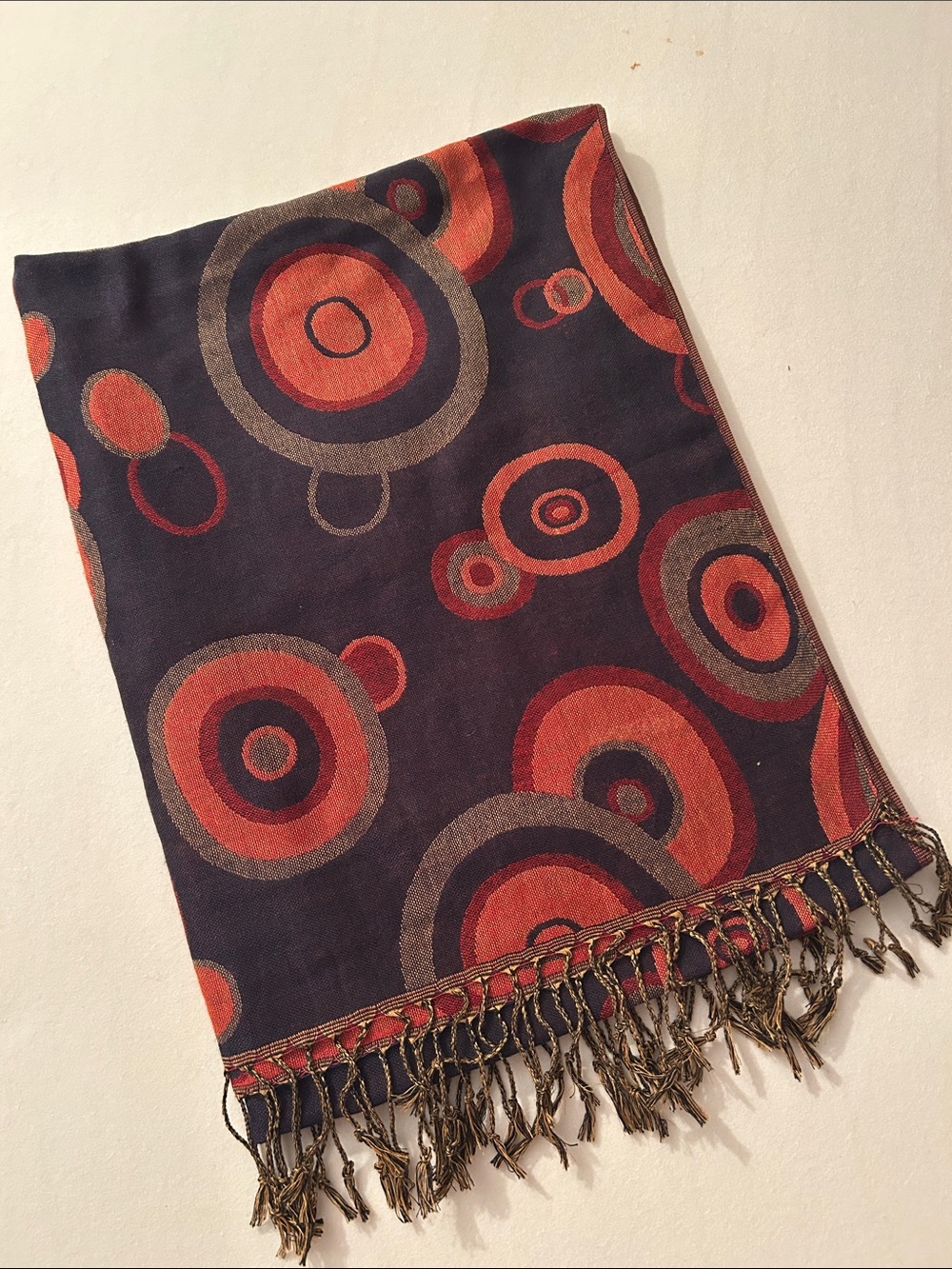 Pashmina Printed Circle Pattern Women's Scarf- Orange and Navy